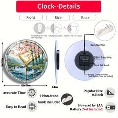 Japanese Landscape Wall Clock Cherry Blossoms Bamboo Mountain Stream