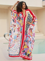 Colorblock Floral Print V Neck Maxi Cover Up