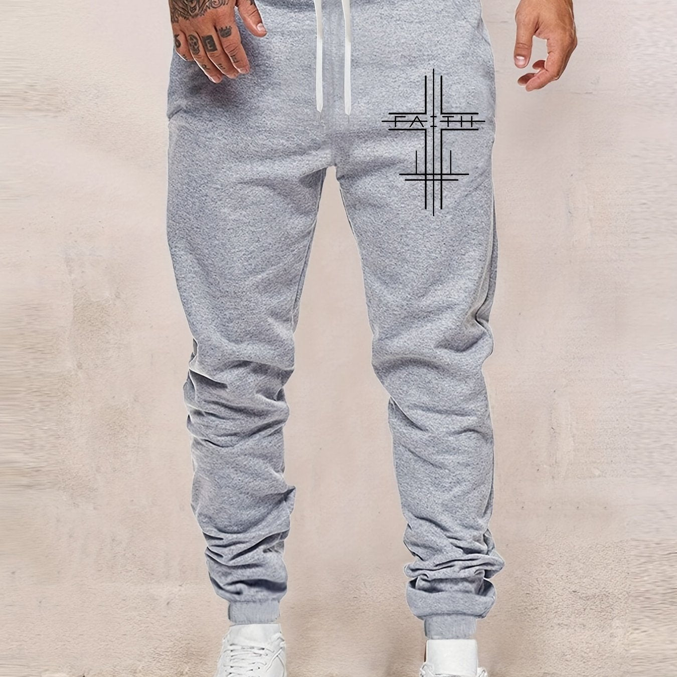 Christian Cross Print Drawstring Sweatpants Loose Fit Pants Men's Casual Joggers