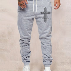 Christian Cross Print Drawstring Sweatpants Loose Fit Pants Men's Casual Joggers