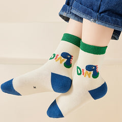 5pairs Boy Skids Dinosaur Pattern Socks, Comfy Anti-odor Students Socks