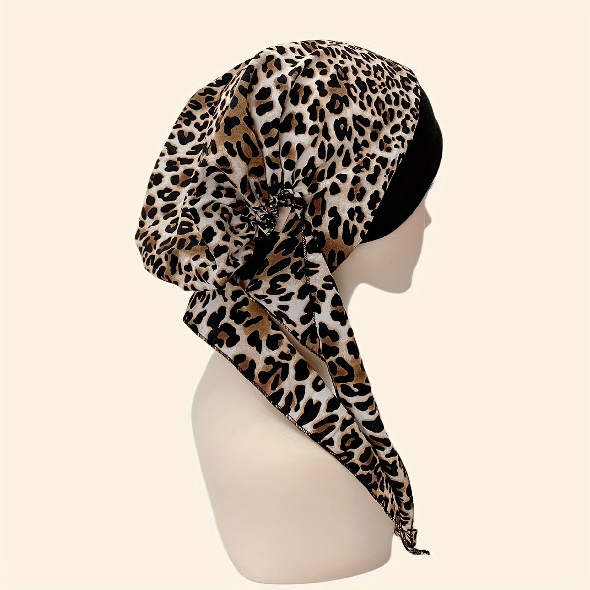 Leopard Print Turban Cap Casual Head Wraps Elastic Headscarf Women