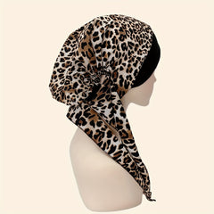 Leopard Print Turban Cap Casual Head Wraps Elastic Headscarf Women