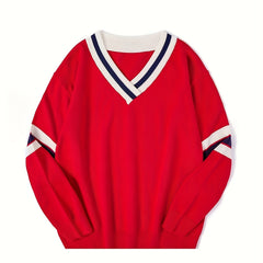 V Neck Block Pullover Sweater for Women