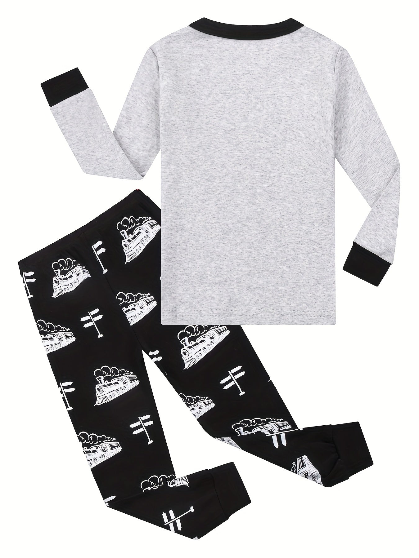 Boys' Train Print Pajama Set Cotton Long Sleeve Top & Pants