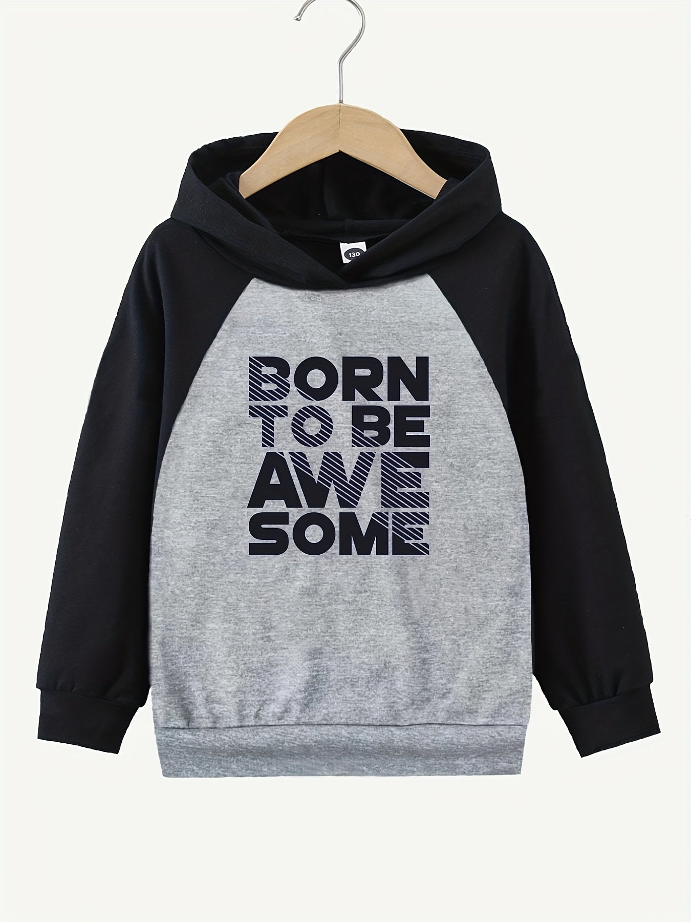 AWESOME Letter Print Boys Hooded Sweatshirt