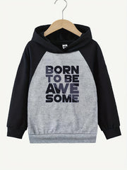 AWESOME Letter Print Boys Hooded Sweatshirt