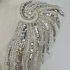 2pcs Golden Wings Sequin Beading Lace Applique for Wedding Dress