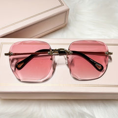 Gradient Lens Rimless Sunglasses Rivet Decor UV400