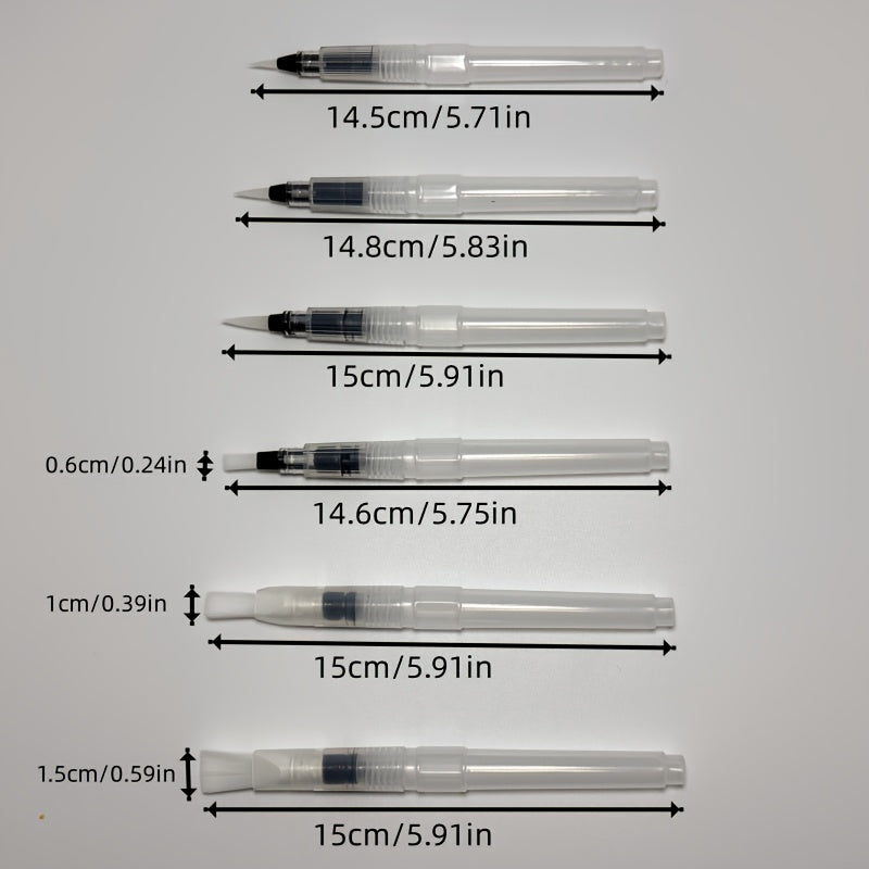 6pcs Watercolor Pens with Soluble Tips & Flat Brush Heads for Painting