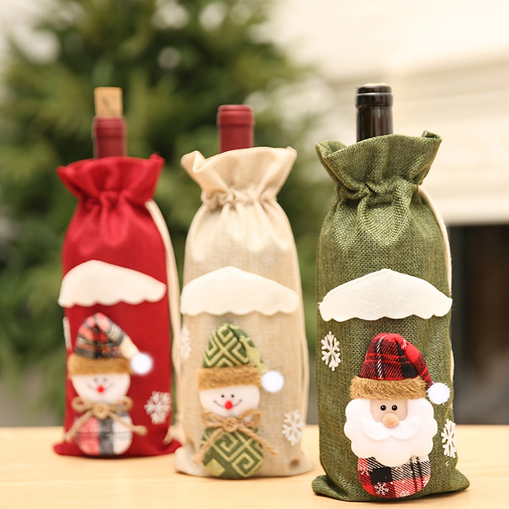Christmas Wine Bottle Cover Bag Drawstring Sleeve Decoration