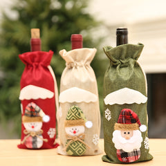 Christmas Wine Bottle Cover Bag Drawstring Sleeve Decoration