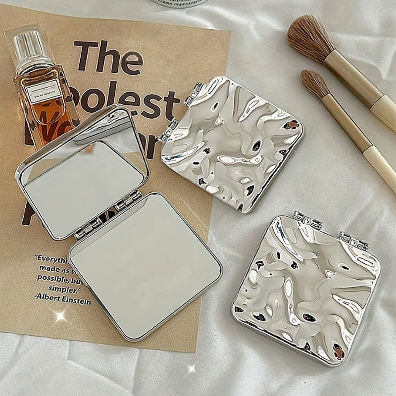 Ripple Pattern Square Mirror Foldable Pocket Makeup Mirror