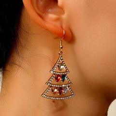 Colorful Rhinestone Christmas Tree Drop Earrings - Jewelry Gift for Girls