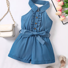 Toddler Girls Ruffle Trim Halter Rompers Jumpsuits For Beach Vacation
