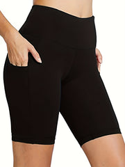 Solid High Rise Skinny Fitness Shorts With Pockets