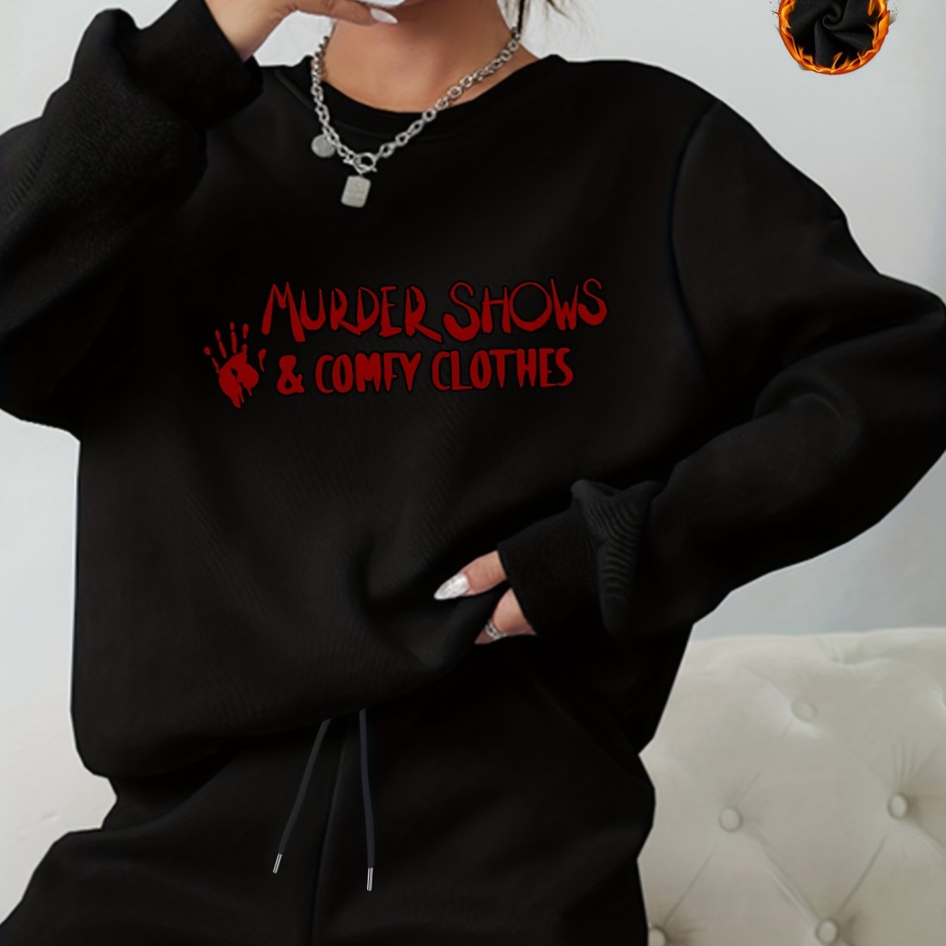 2PC Set Women's Plus Letter Print Sweatshirt & Shorts