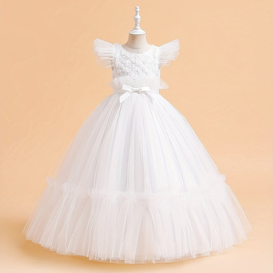 Girls Princess Tulle Formal Dress Flying Sleeve Costume