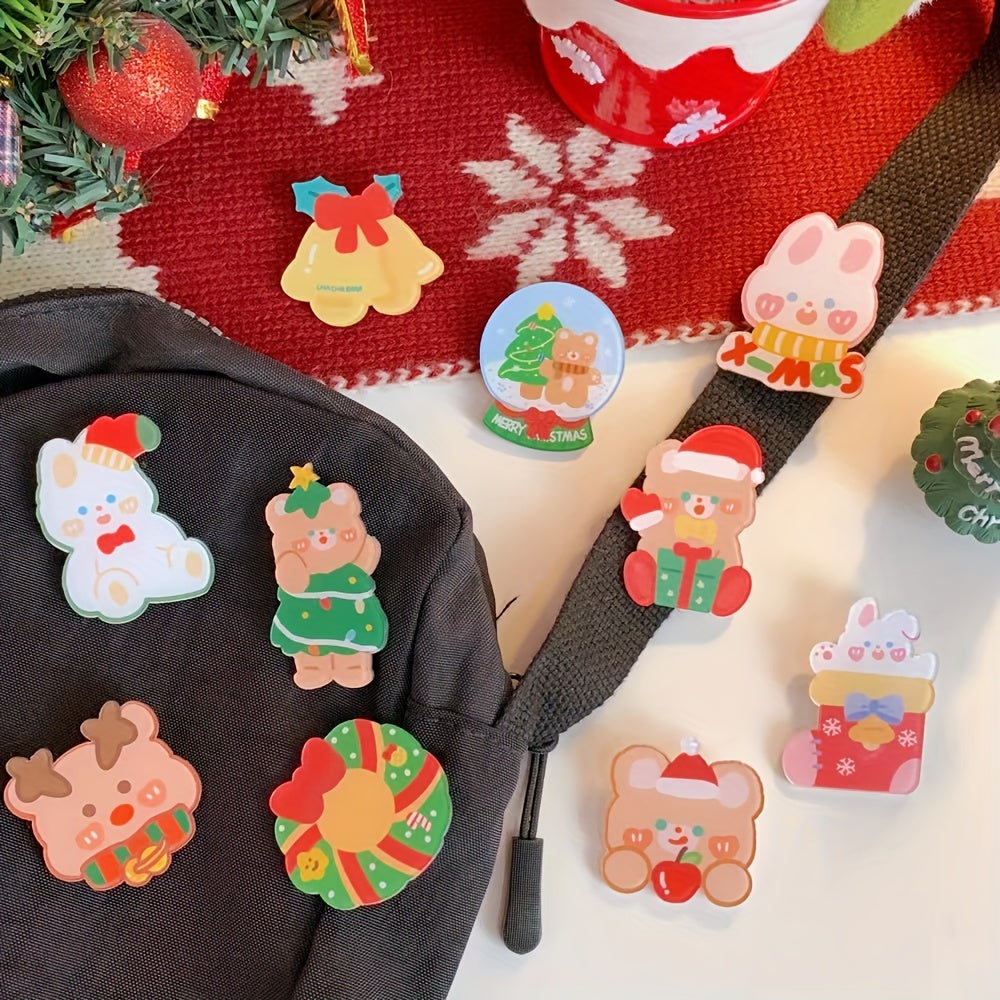 11pcs Christmas Rabbit Bear Brooch For Girls
