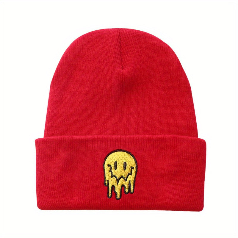 Happy Face Embroidery Cold Hat For Men And Women Street Knitted Hat