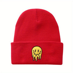 Happy Face Embroidery Cold Hat For Men And Women Street Knitted Hat
