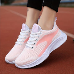 Women's Mesh Sneakers Letter Patched Lace Up Running Shoes