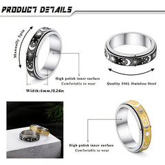 Men's Titanium Steel Rotating Ring Sun Moon Stars Decompression Couple Ring