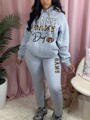 Women's Plus Rugby & Leopard Hoodie & Sweatpants Outfits Set