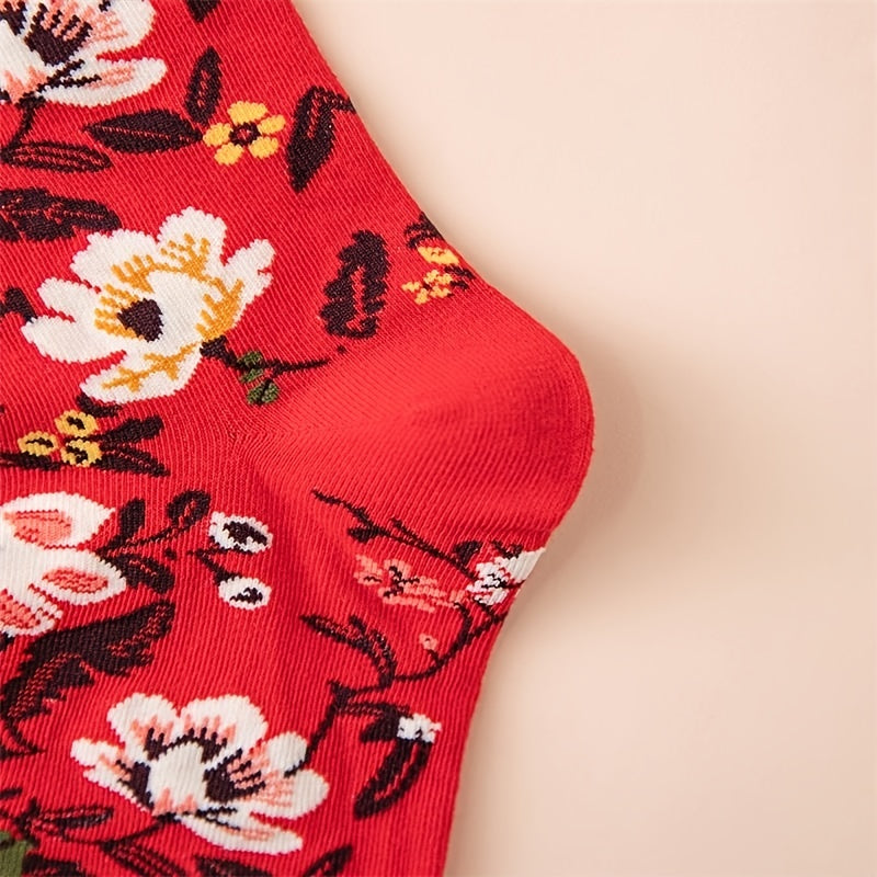 Floral Pattern Cotton Mid Tube Socks for Sports