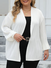 Casual Cardigan Solid Ribbed Lantern Sleeve Open Front
