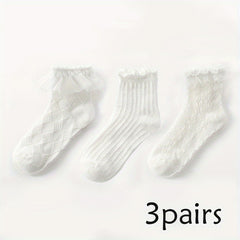 3 Pairs Children's Socks Breathable Girl Princess Lace Ruffled Bow Dance Socks