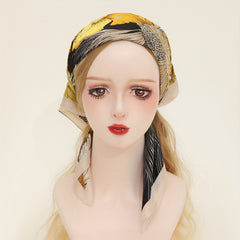 Goldfish Flower Print Bandana Yellow Satin Scarf for Women