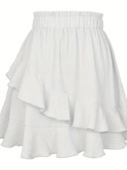 Boho Ruffle Trim Tiered Skirt High Waist Elastic Layered Sexy Skirt