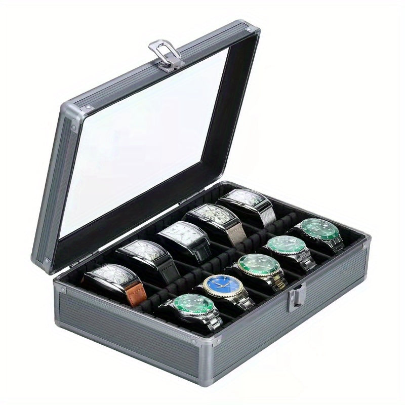 Watch Storage Box Display HD Glass Cover Soft Pillow Aluminum Alloy Jewelry Box