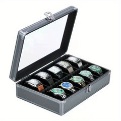 Watch Storage Box Display HD Glass Cover Soft Pillow Aluminum Alloy Jewelry Box