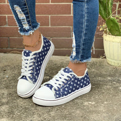 Women's Star Pattern Canvas Shoes Lace Up Low Top Flat Sneakers