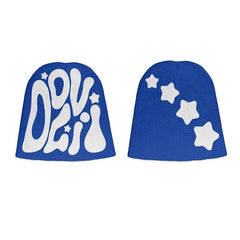 Y2K Unisex Knit Beanie Cap Solid Letter Star Jacquard Skull Hat H