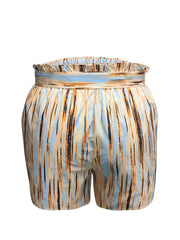 Boho Shorts Women's Plus Stripe Print Paperbag Waist Shorts