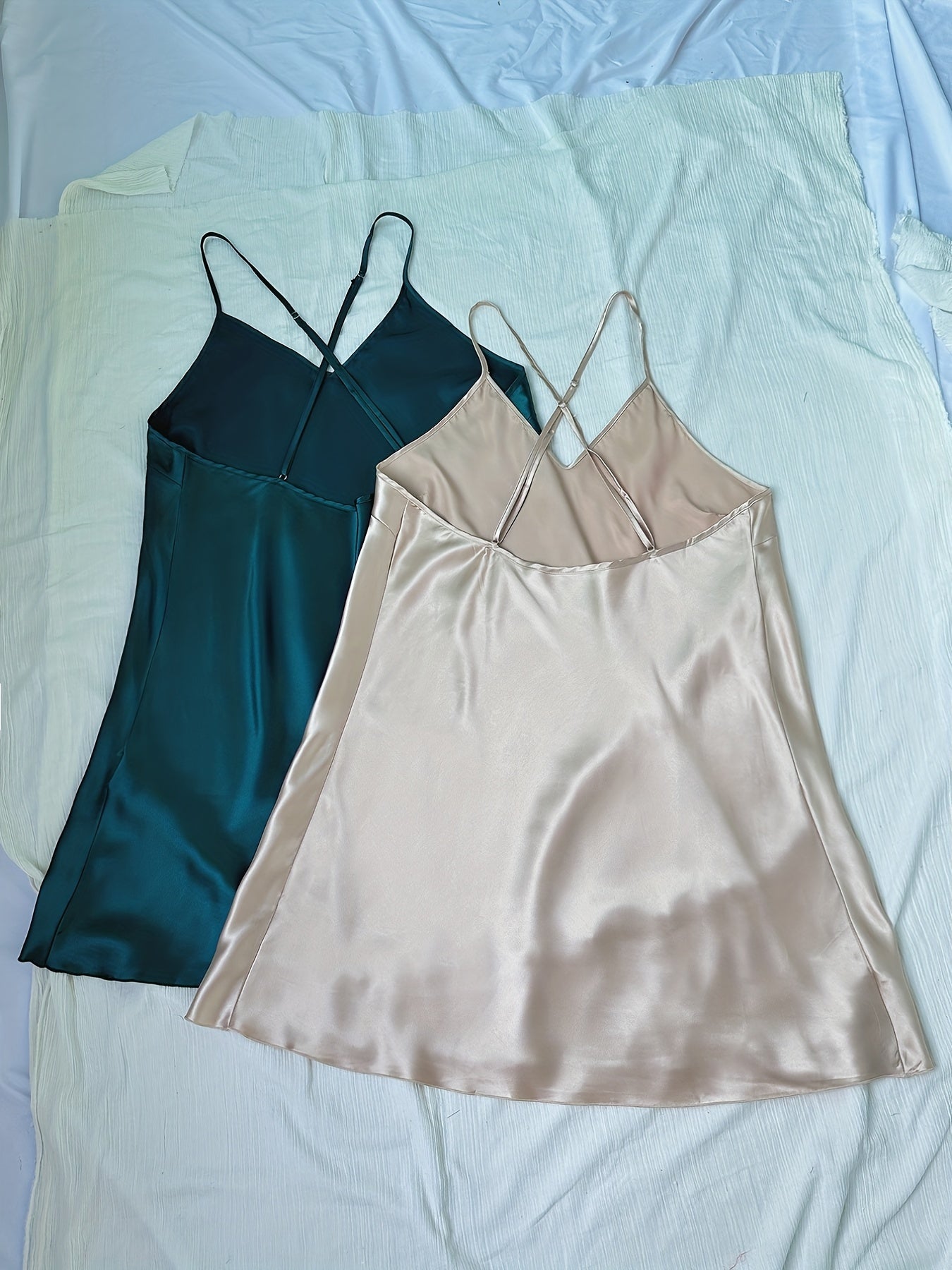 2 Pack Plus Size Sexy Nightdress Set Women's Plus Satin V Neck Criss Cross Back