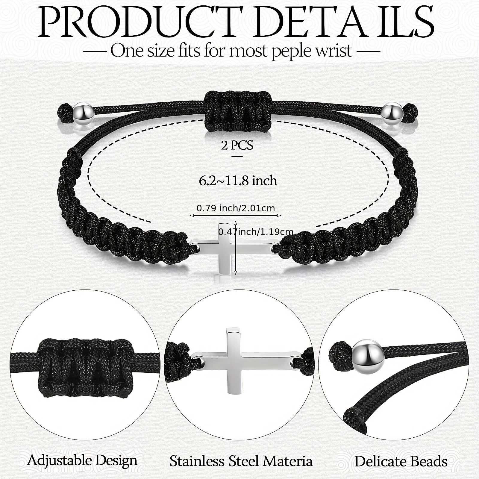 Stainless Steel Cross Bracelet And Woven Rope Couple Bracelets