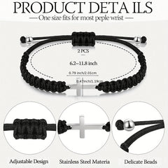 Stainless Steel Cross Bracelet And Woven Rope Couple Bracelets