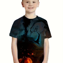 Halloween Night Magic Hat Pumpkin Face 3D Print Novelty Casual T-shirt Kids