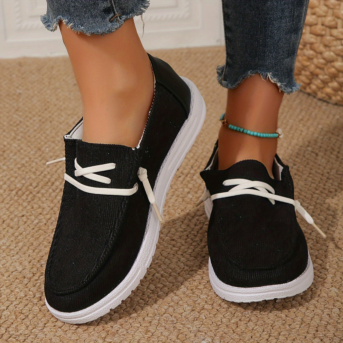 Women's Corduroy Boat Shoes Flat Low Comfy Casual Walking