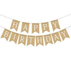 Happy Birthday Burlap Tuxedo Flag Party Pull Banner