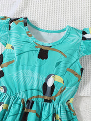 Girl Dinosaur Flutter Sleeve Casual Dress Summer Outfit