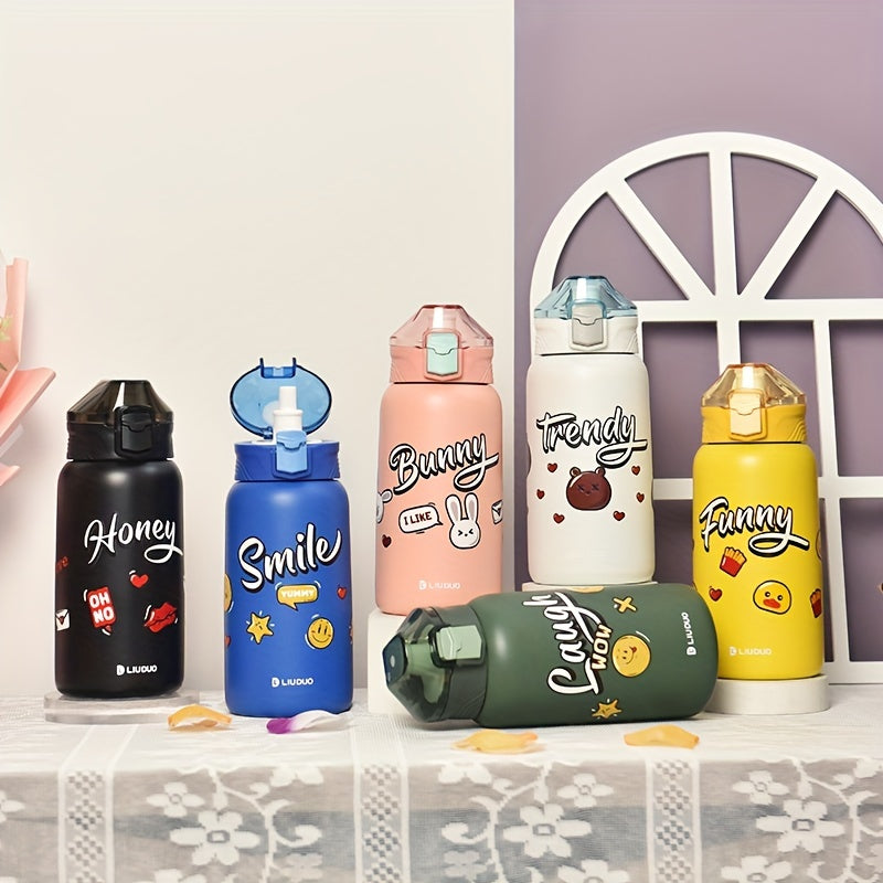 Cartoon Insulated Water Bottle 18oz with Straw Stainless Steel Travel Cup