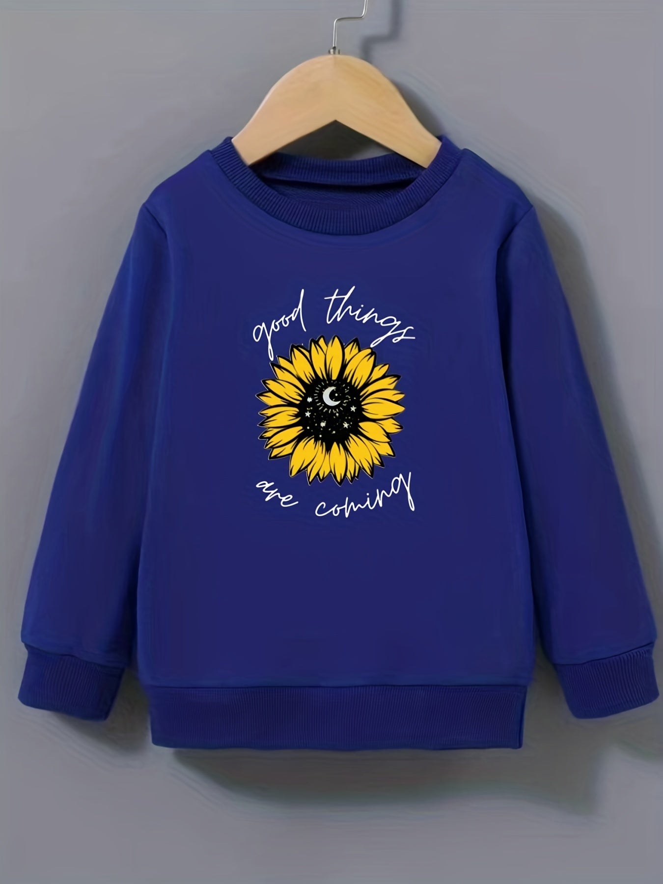 Sunflower Pattern Sweatshirt for Girls Long Sleeve Top Kids Clothing