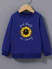 Sunflower Pattern Sweatshirt for Girls Long Sleeve Top Kids Clothing