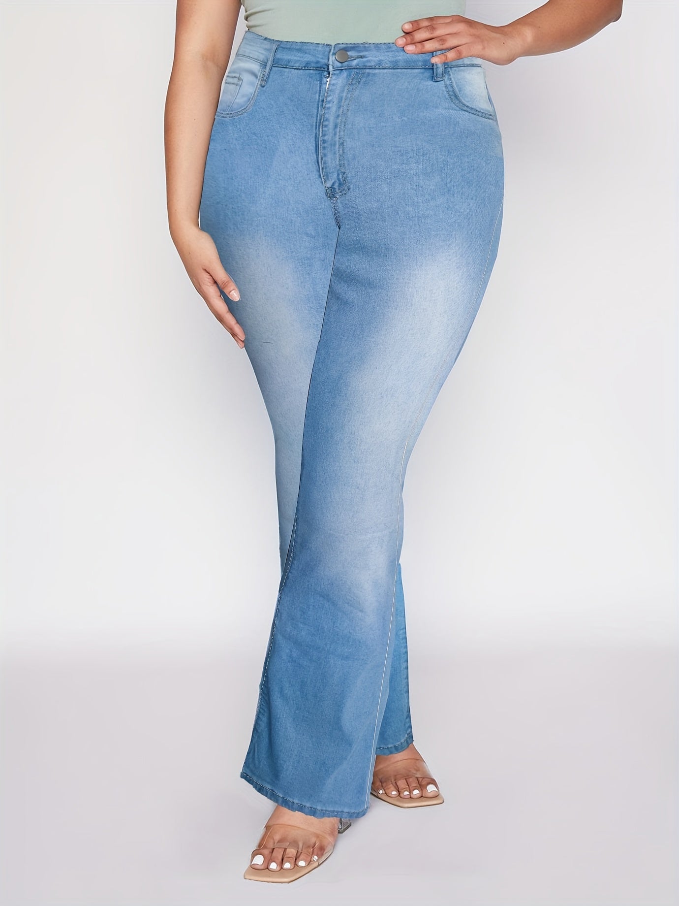 Solid High Rise Flared Leg Jeans