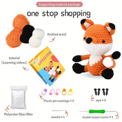 Hand Knitted Fox Doll Crochet Wool Set with Instruction Manual and Video